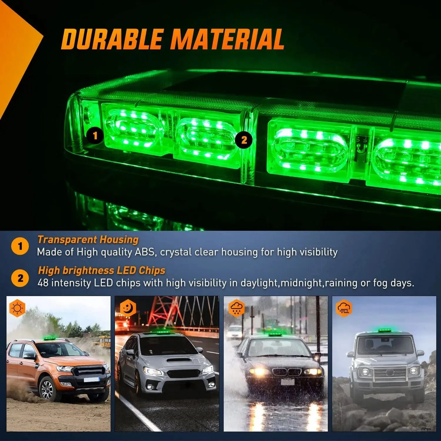 12 Inch 48 Leds Roof Top Green Emergency Strobe Light