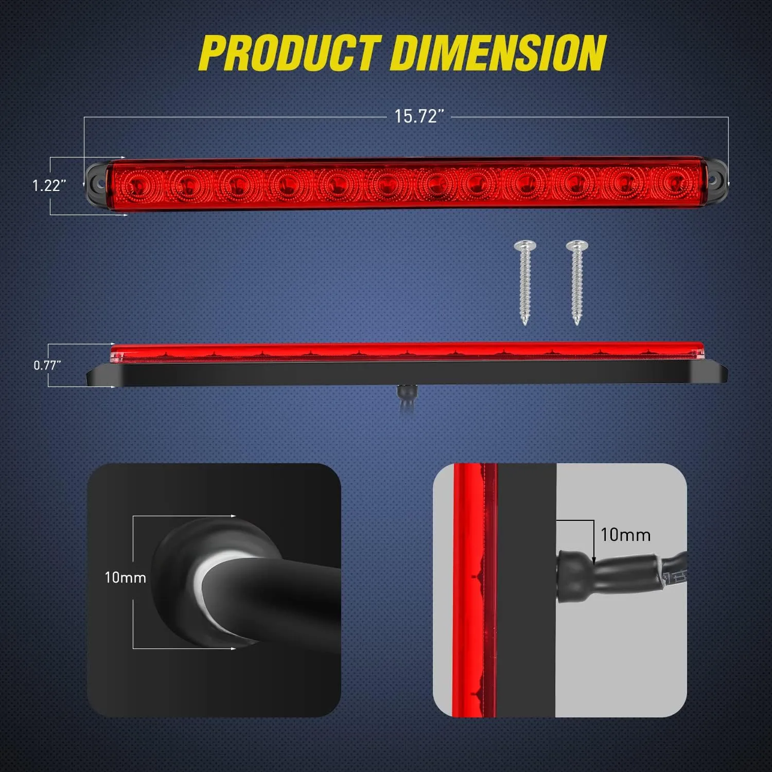 16 Inch 12 LEDs Red Trailer Light Bar