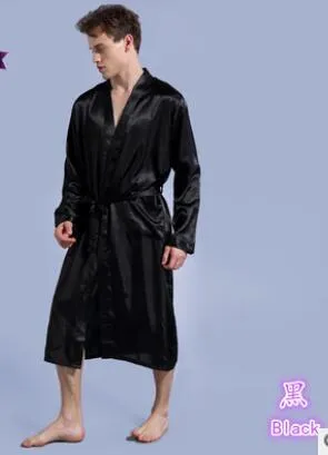 1pcs/lot Long Robe faux Silk Soft Home Bathrobe Plus Size S-XXL Nightgown For Men Kimono solid Robes male satin pajamas