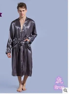 1pcs/lot Long Robe faux Silk Soft Home Bathrobe Plus Size S-XXL Nightgown For Men Kimono solid Robes male satin pajamas