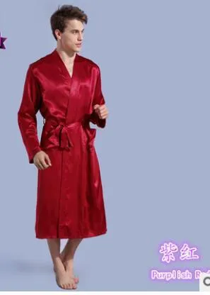 1pcs/lot Long Robe faux Silk Soft Home Bathrobe Plus Size S-XXL Nightgown For Men Kimono solid Robes male satin pajamas