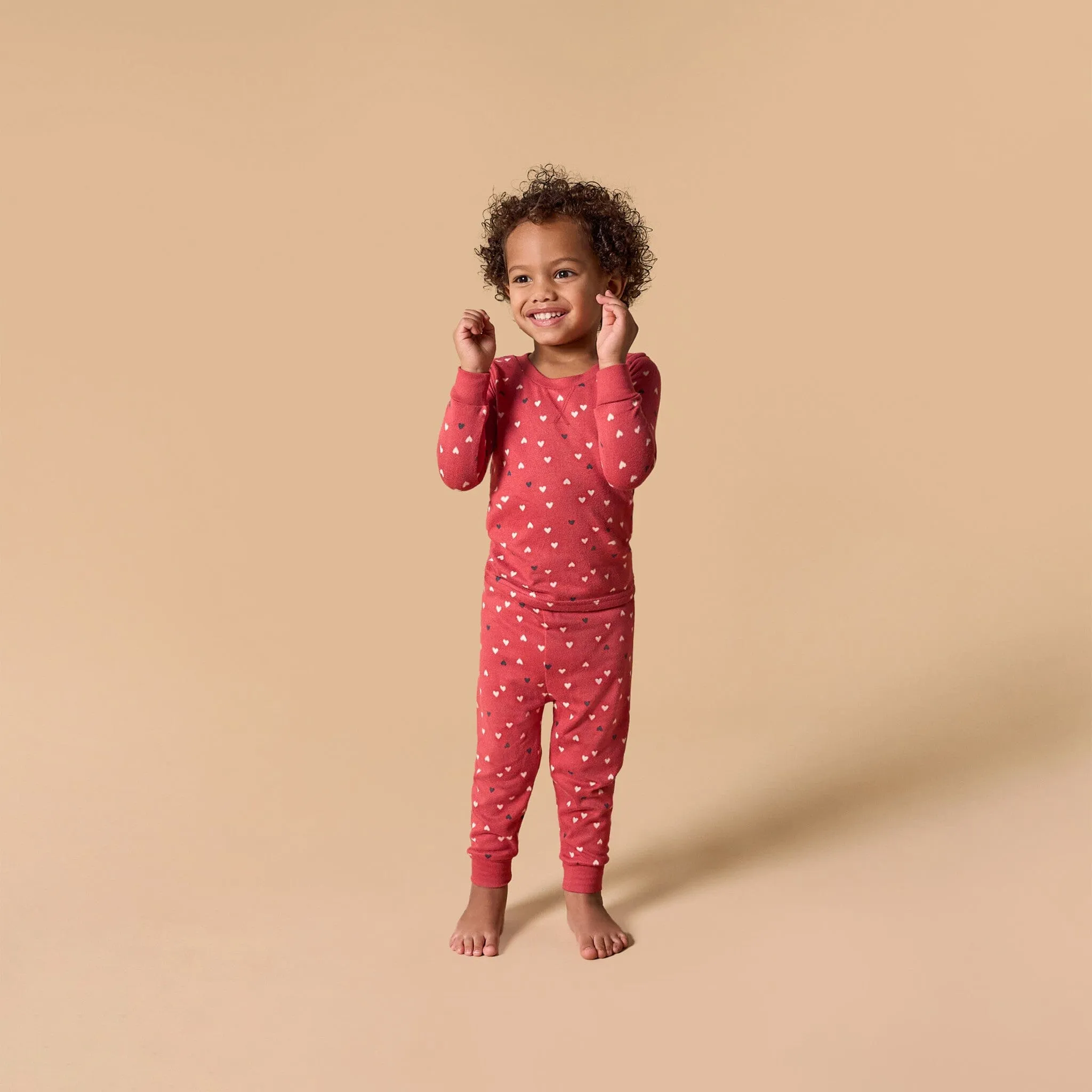 2-Piece Infant and Toddler Neutral Red Hearts Snug Fitting Pajamas