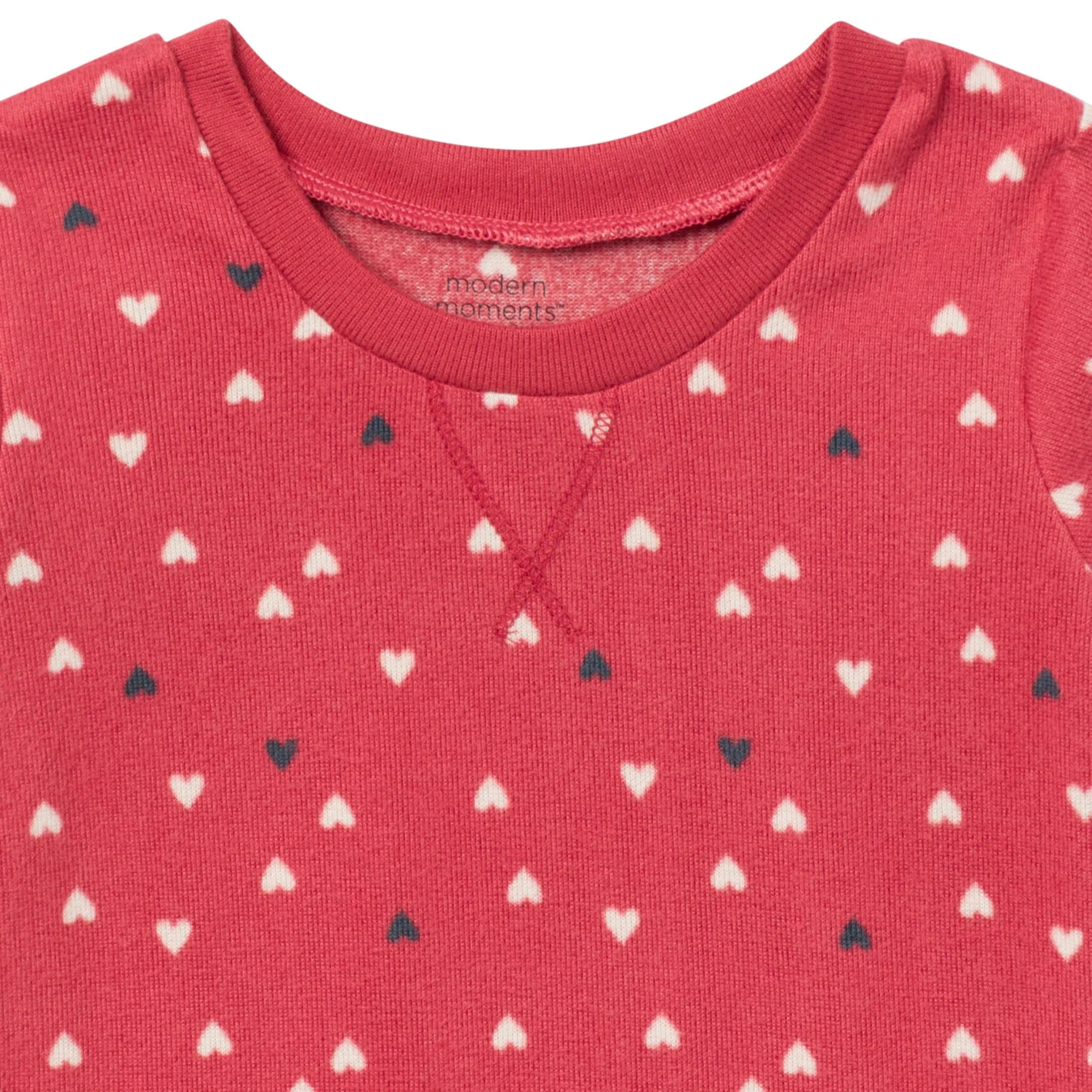 2-Piece Infant and Toddler Neutral Red Hearts Snug Fitting Pajamas