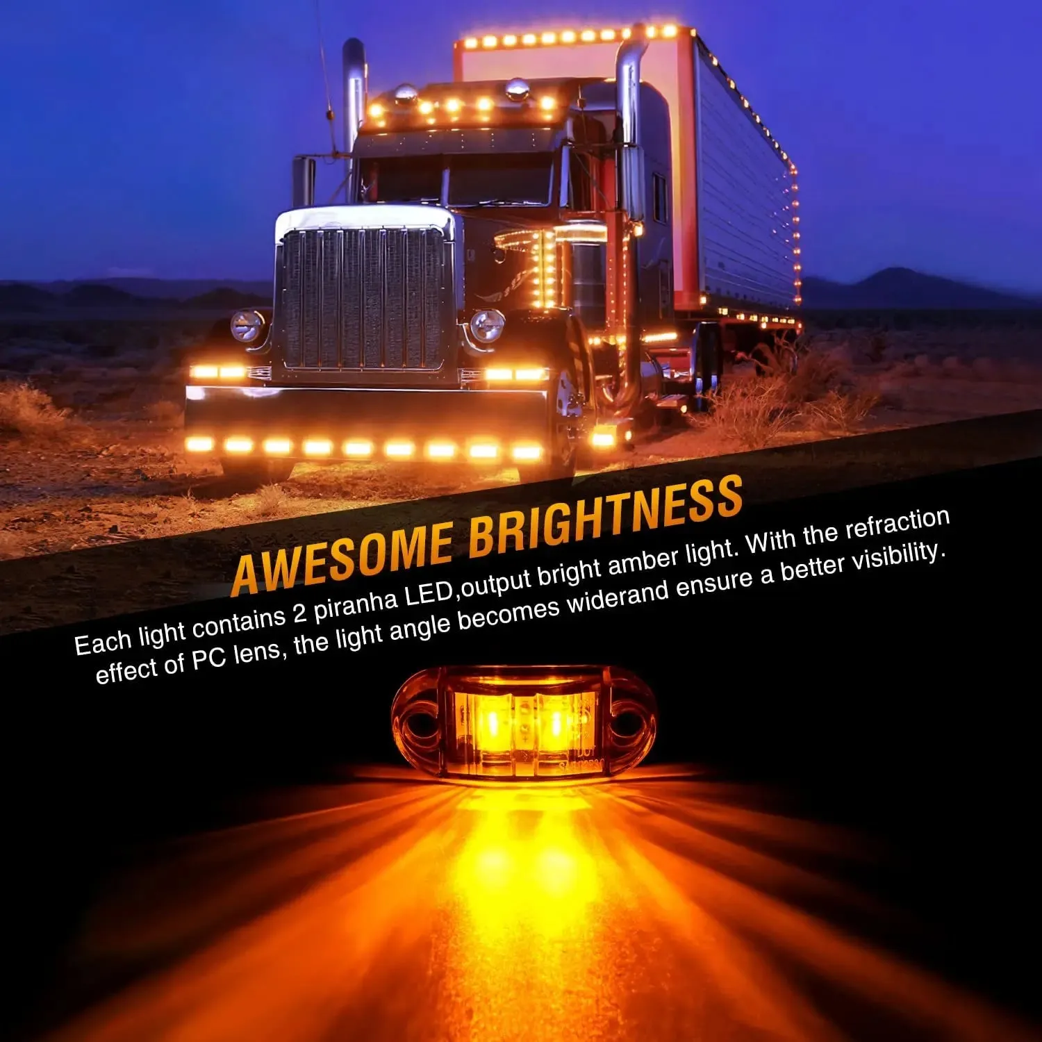 2.5 Inch Oval Amber Side Marker Light (10 Pcs)