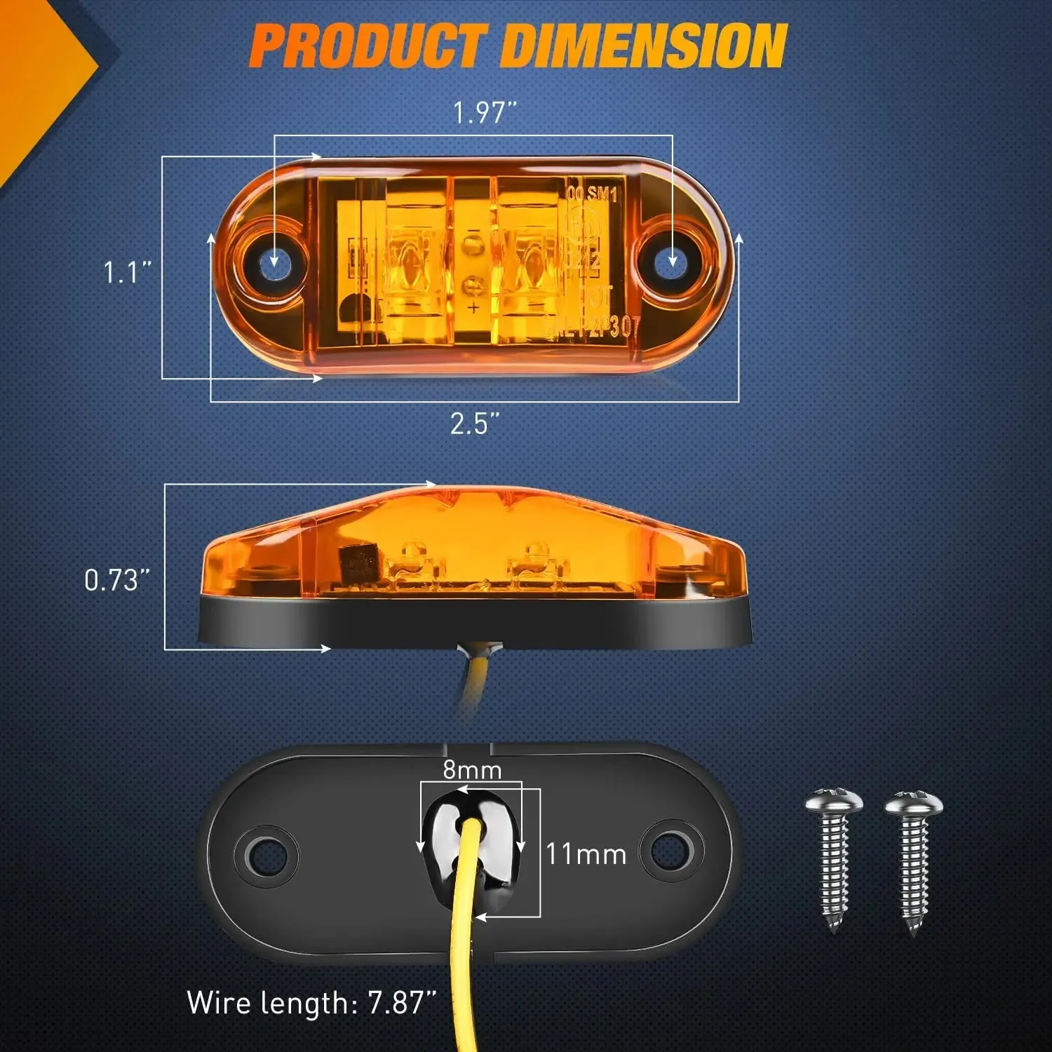 2.5 Inch Oval Amber Side Marker Light (10 Pcs)