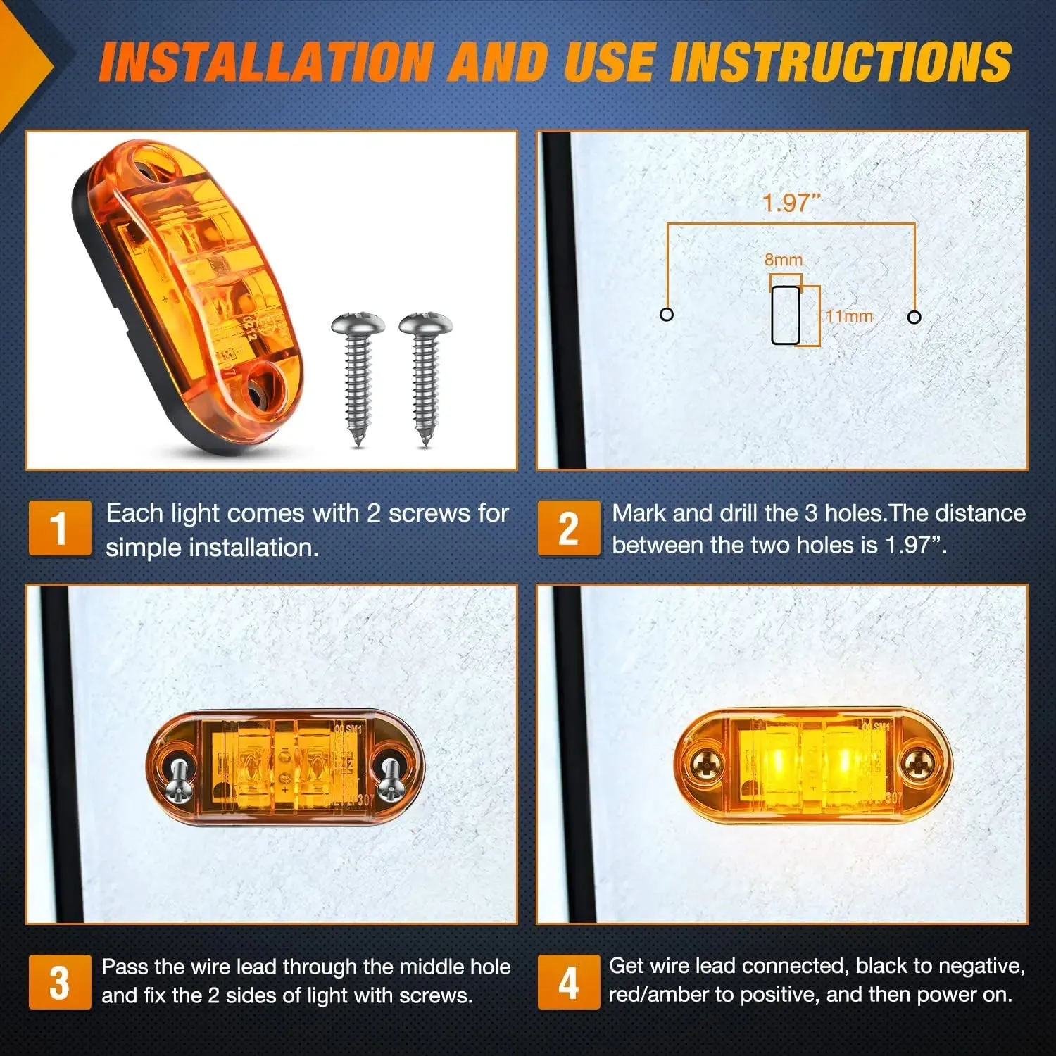 2.5 Inch Oval Amber Side Marker Light (10 Pcs)