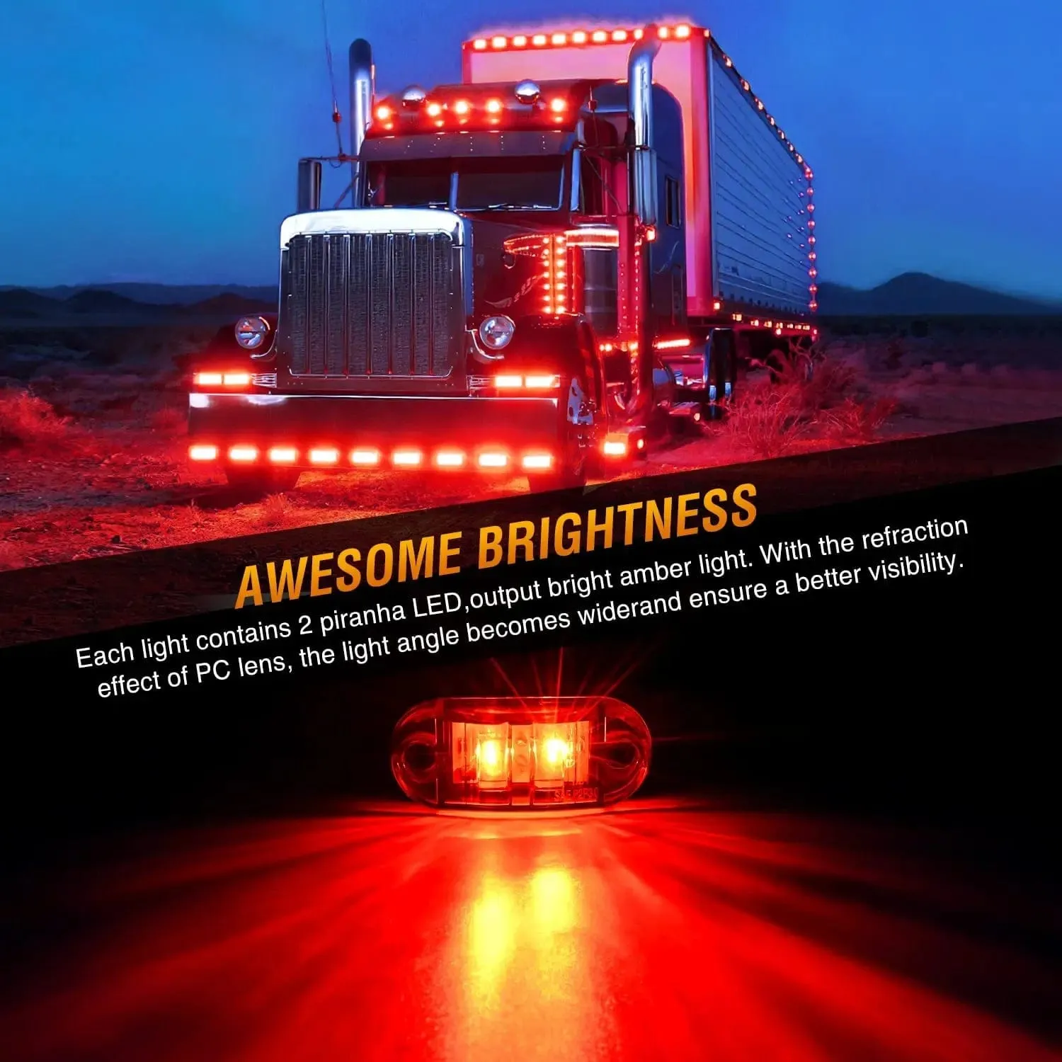 2.5 Inch Oval Red Side Marker Light (10 Pcs)