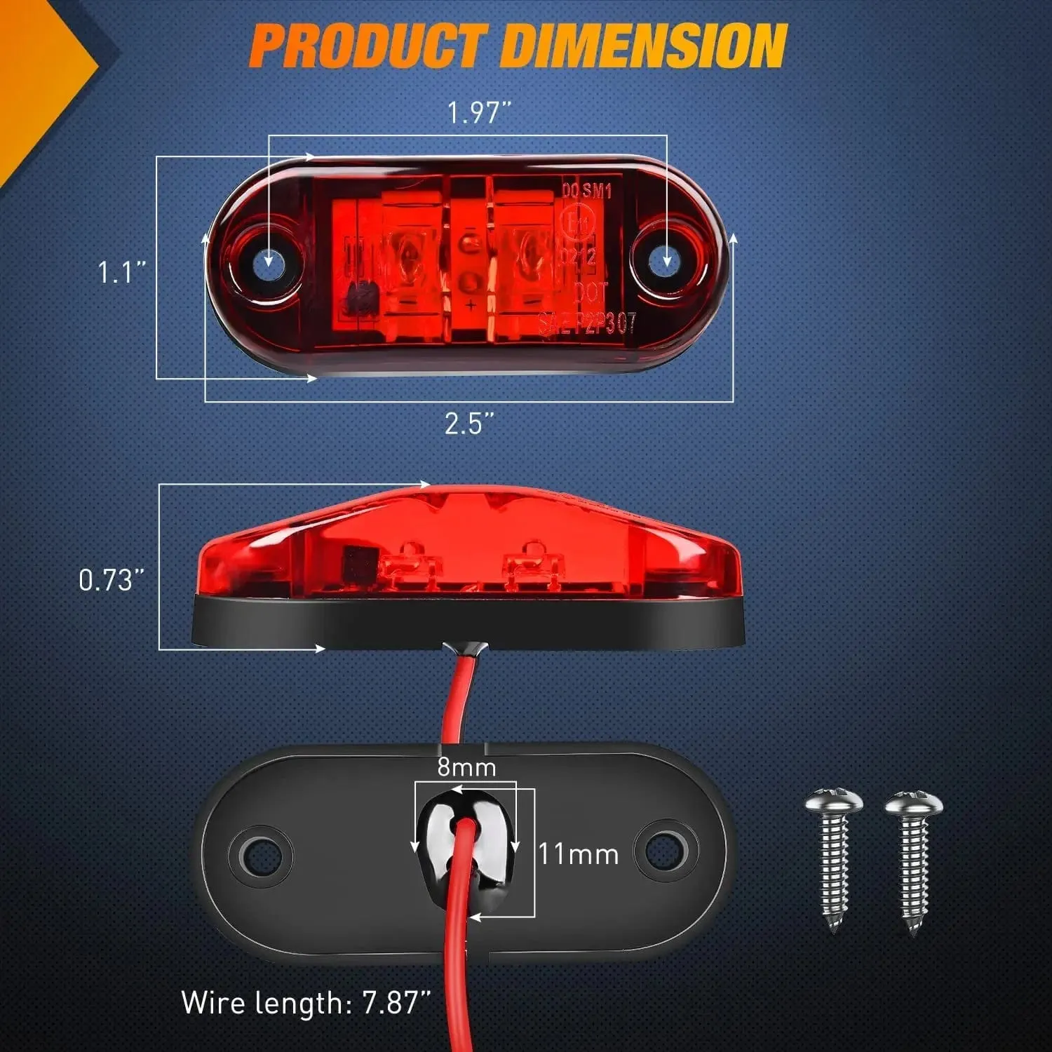 2.5 Inch Oval Red Side Marker Light (10 Pcs)