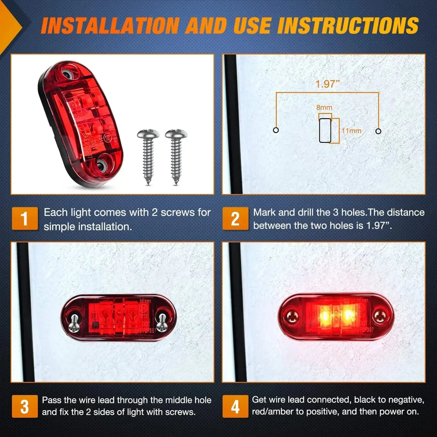 2.5 Inch Oval Red Side Marker Light (10 Pcs)