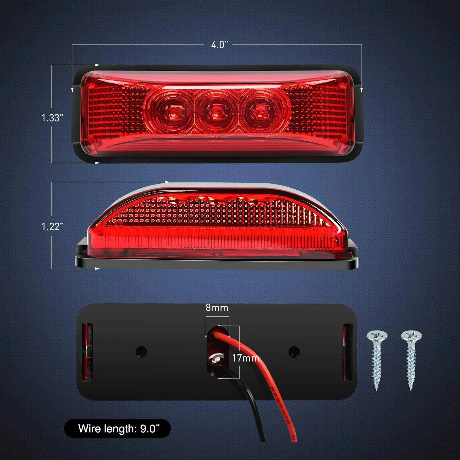 3.9 Inch Amber Red LED Fender/Side Marker Light (2 Pairs)
