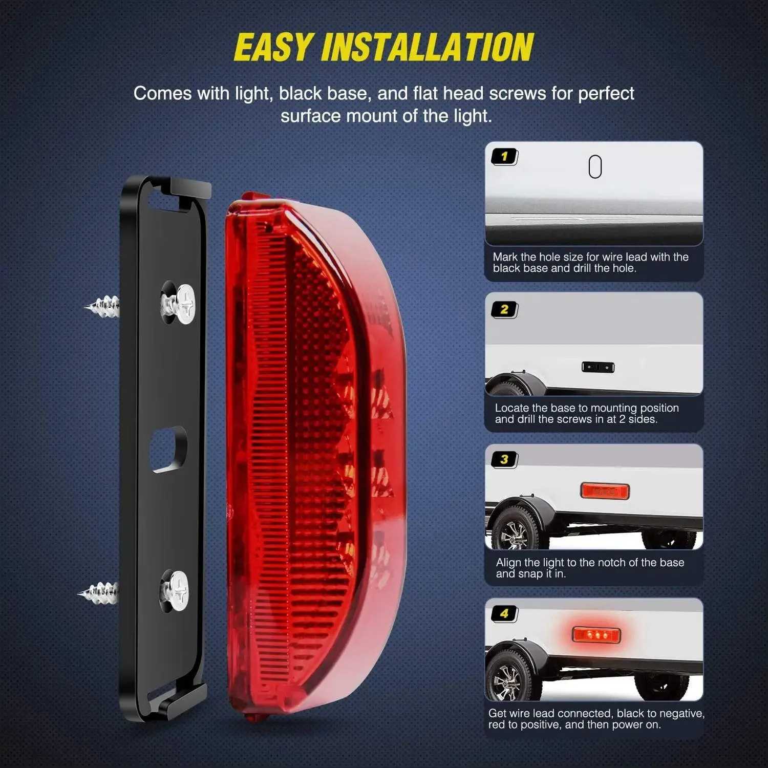 3.9 Inch Amber Red LED Fender/Side Marker Light (2 Pairs)