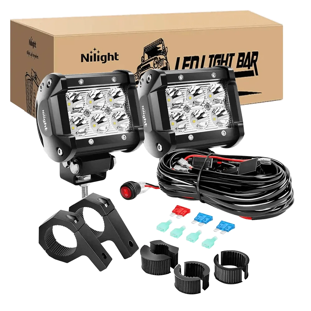 4 Inch 18W Double Row Spot LED Pods (Pair) | 12FT Wire 3Pin Switch