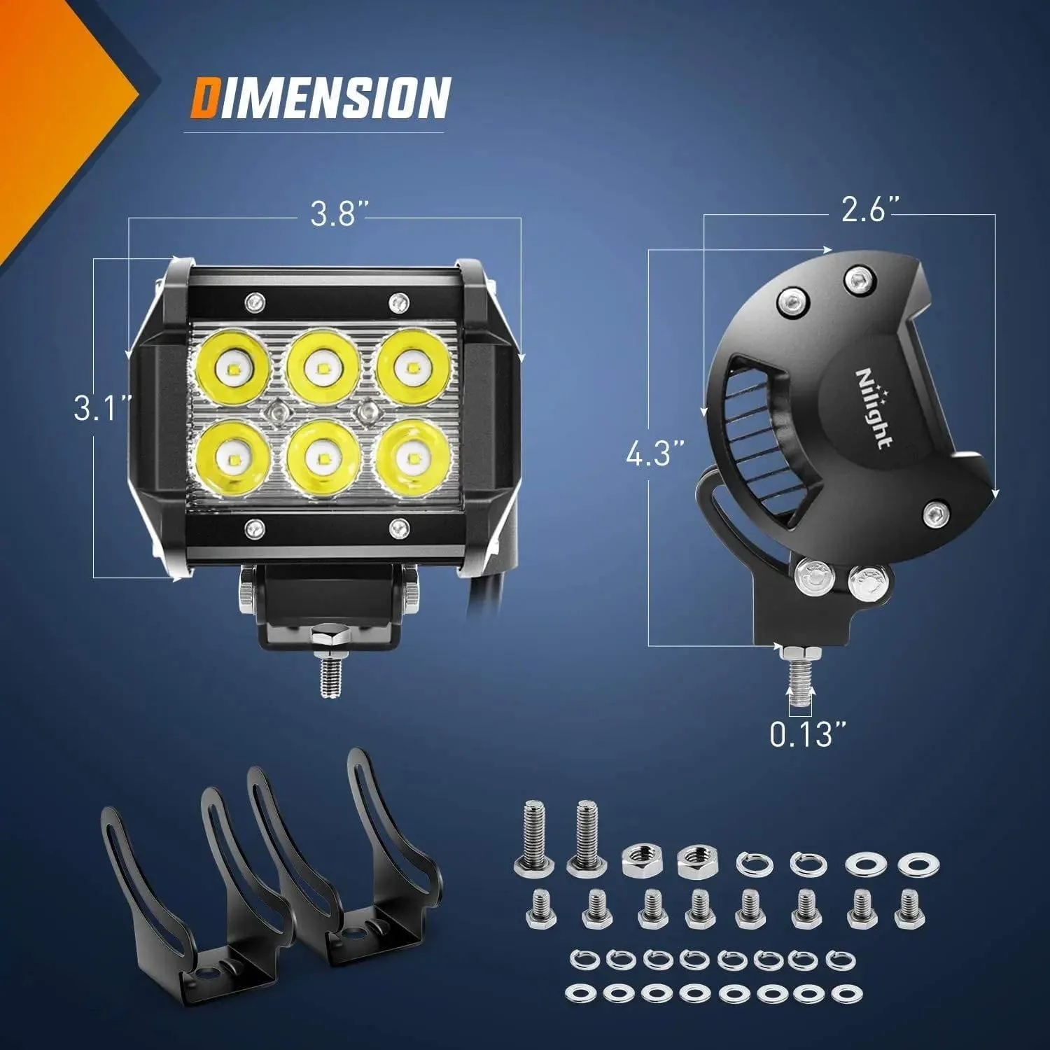 4 Inch 18W Double Row Spot LED Pods (Pair) | 16AWG Wire 3Pin Switch