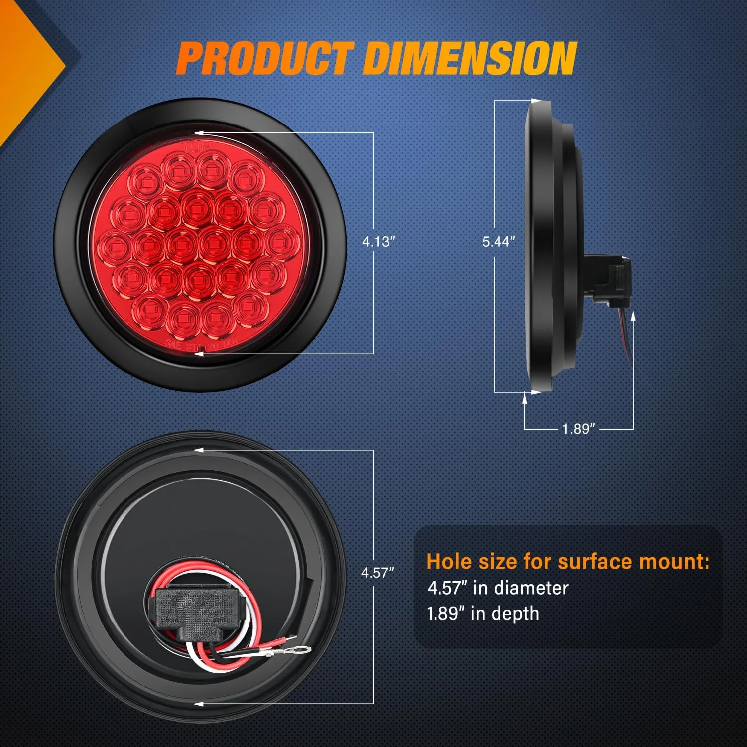 4 Inch Red Round 24Leds Tail Light Flush Mount Grommets 4Pcs