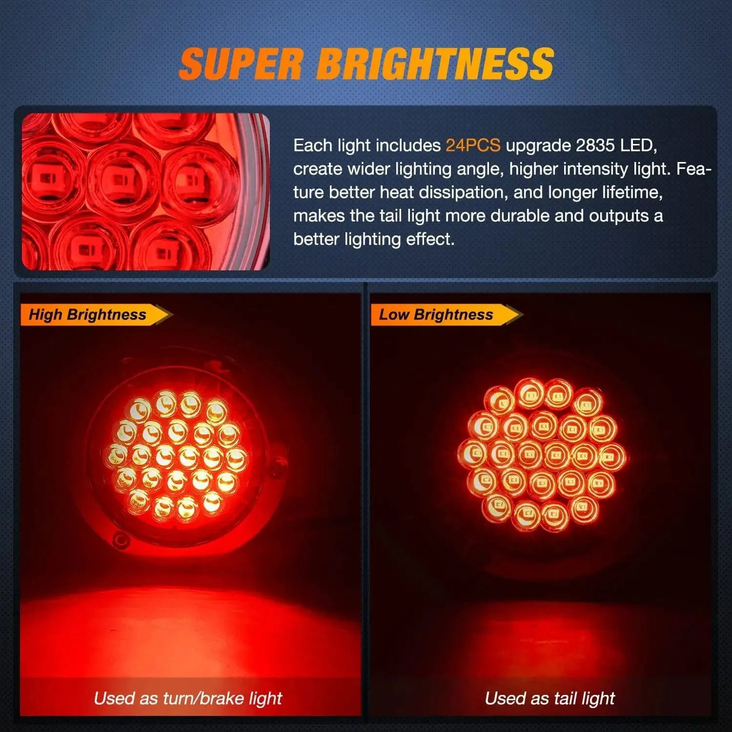 4 Inch Red Round Steel Chrome 24Leds Tail Light (Pair)