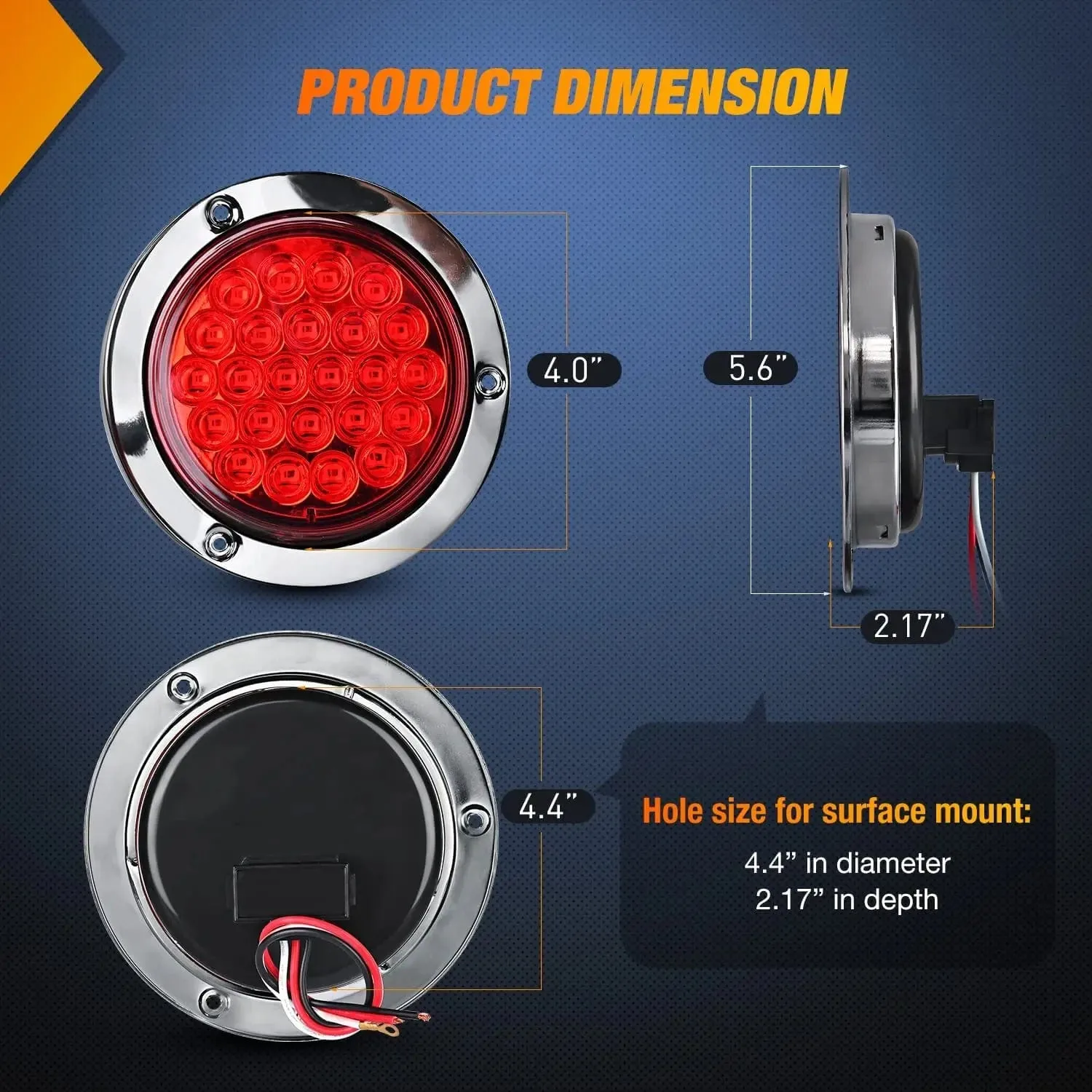 4 Inch Red Round Steel Chrome 24Leds Tail Light (Pair)
