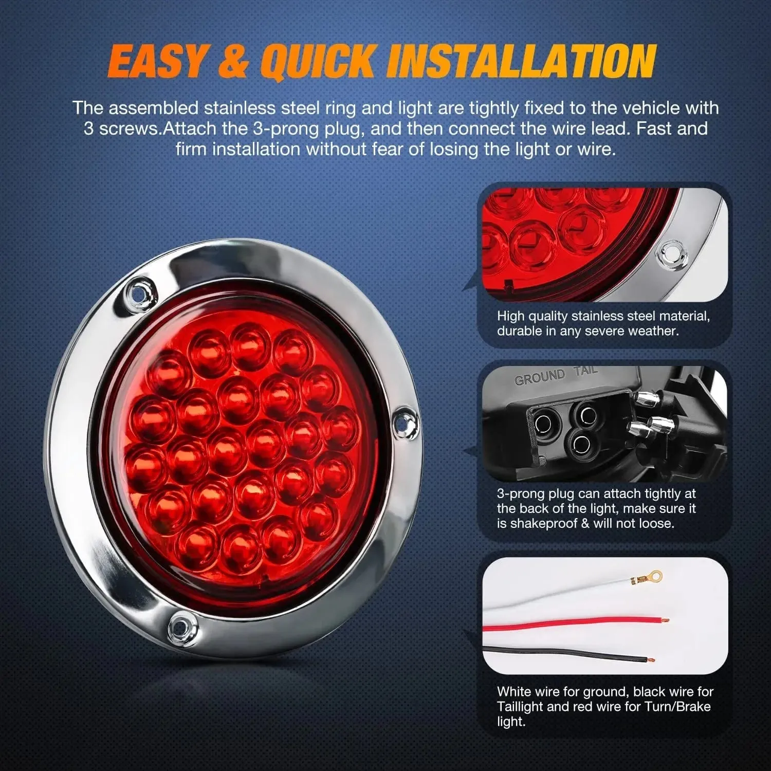 4 Inch Red Round Steel Chrome 24Leds Tail Light (Pair)