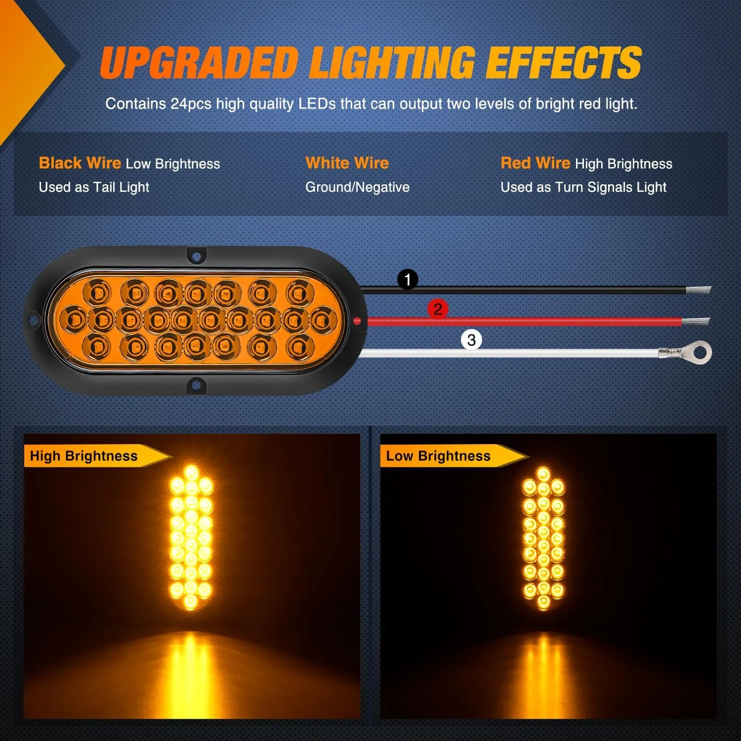 6 Inch Oval Amber 24Leds Trailer Tail Lights 2Pcs