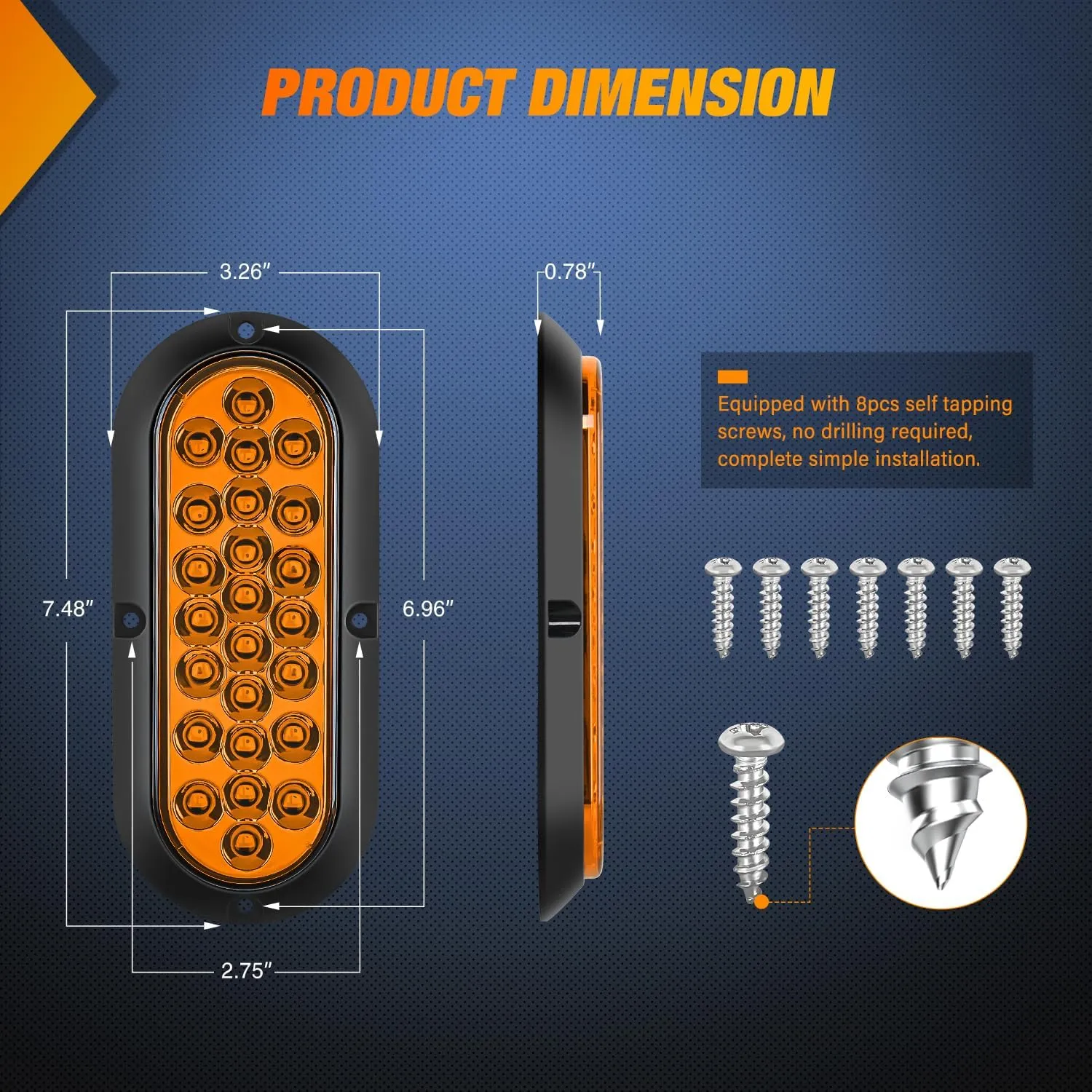 6 Inch Oval Amber 24Leds Trailer Tail Lights 2Pcs