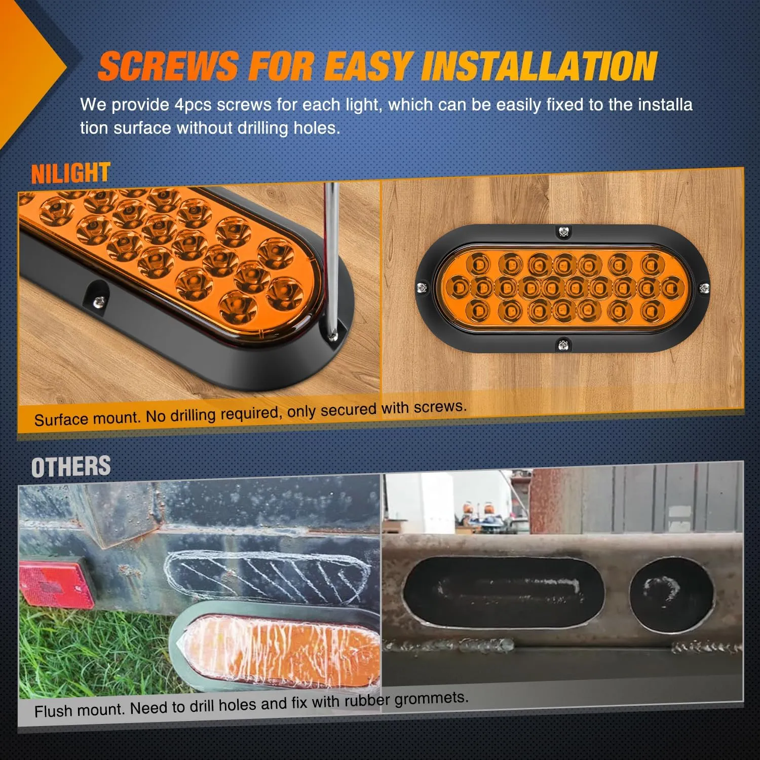 6 Inch Oval Amber 24Leds Trailer Tail Lights 2Pcs
