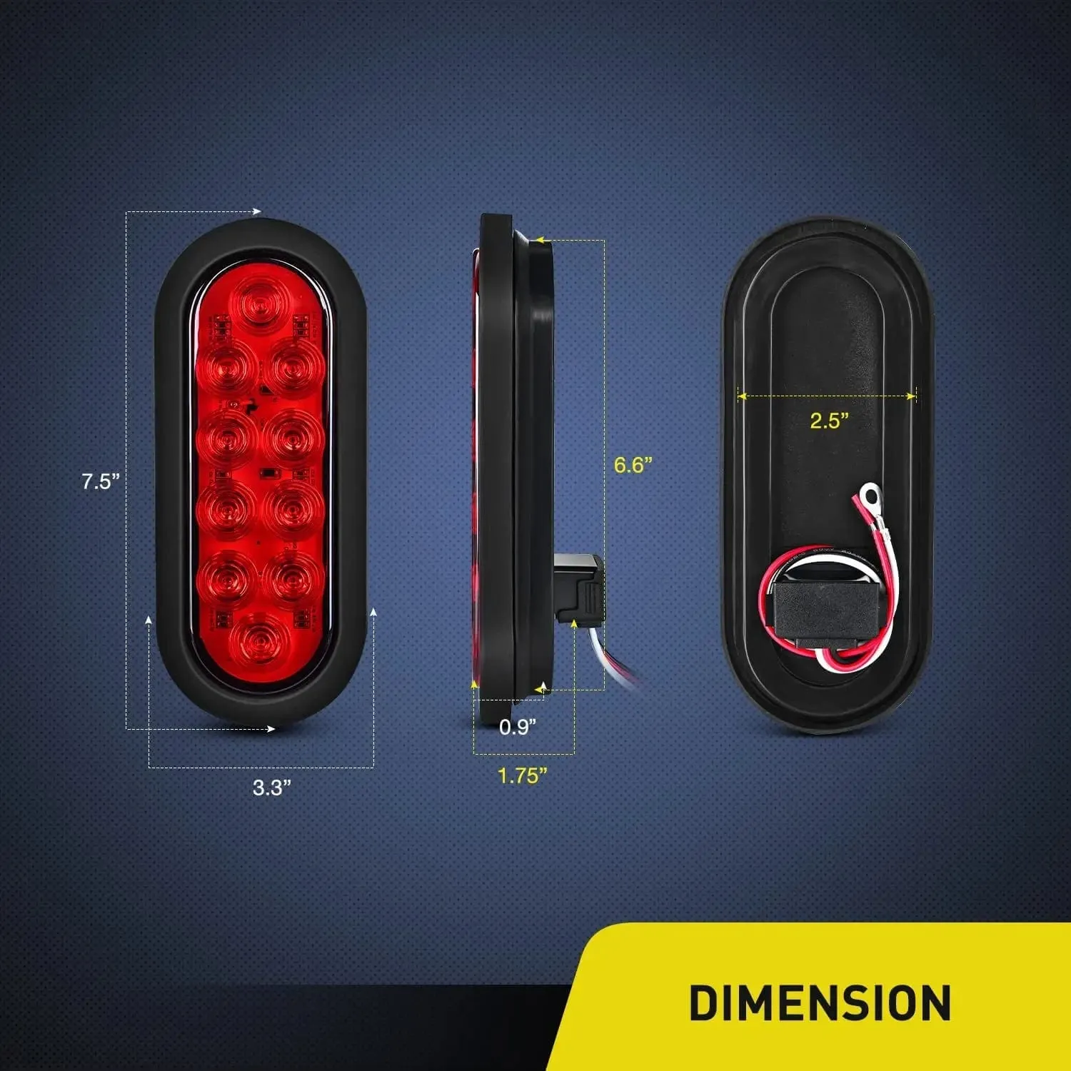 6 Inch Oval Red Tail Lights w/ Mount Bracket (Pair)