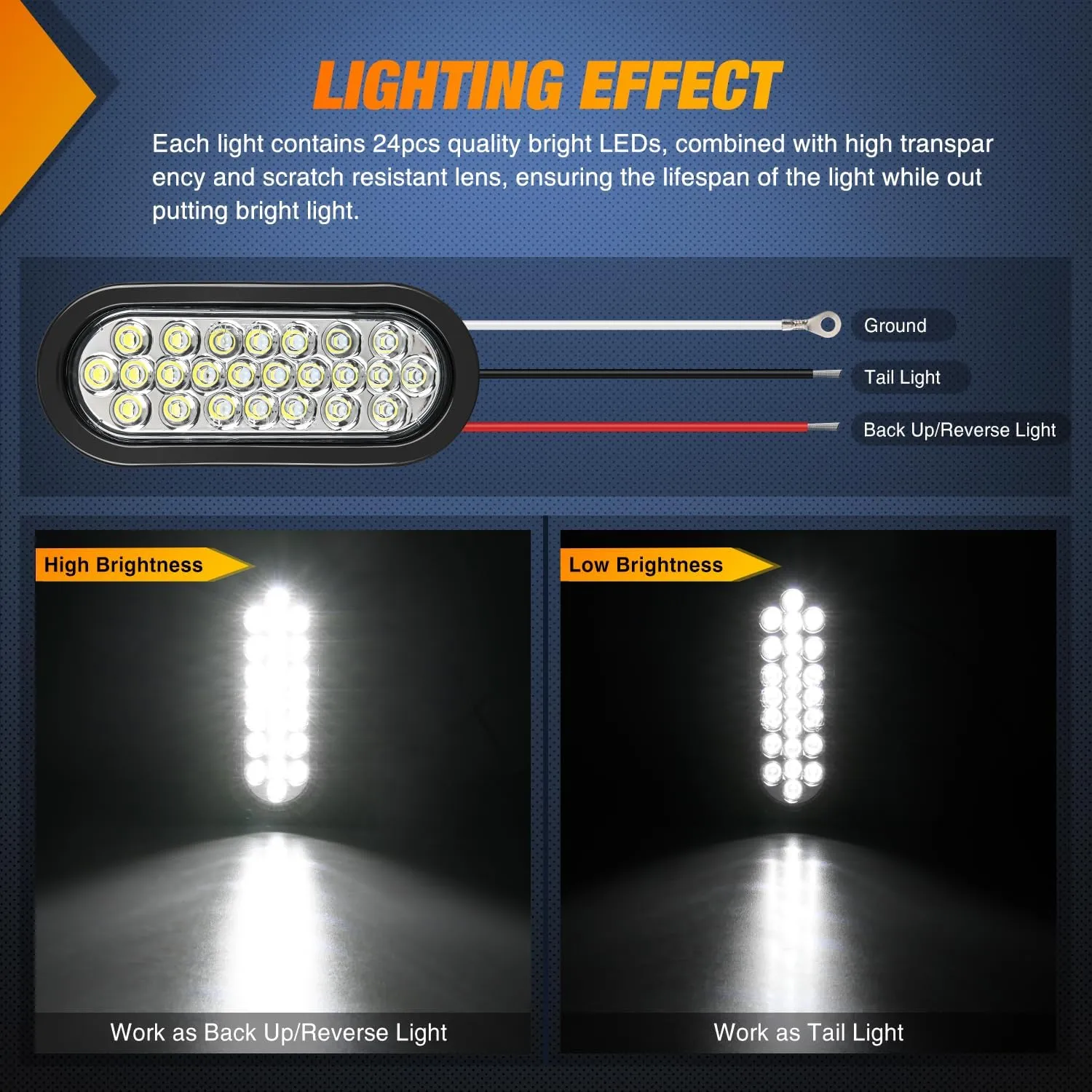 6 Inch Oval White 24Leds Trailer Tail Lights (Pair)