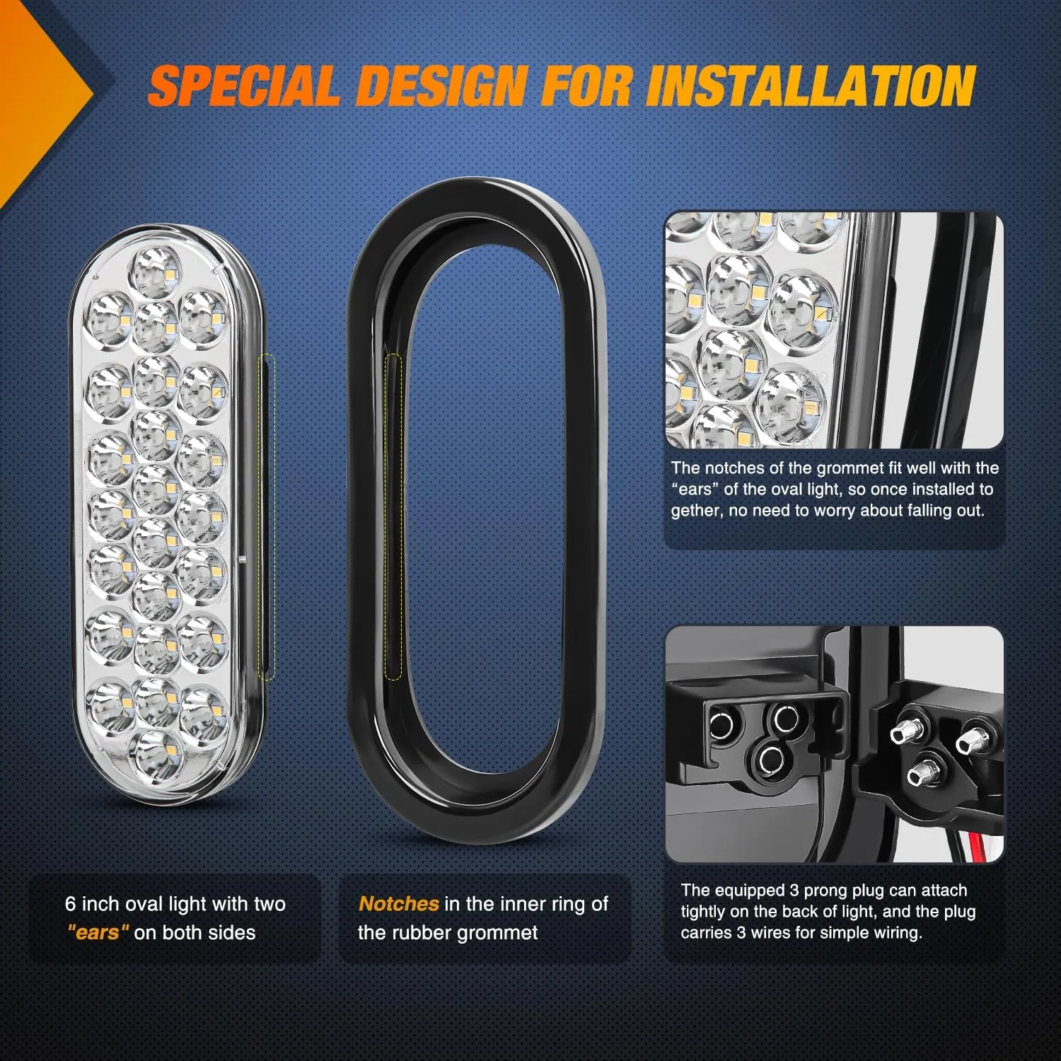 6 Inch Oval White 24Leds Trailer Tail Lights (Pair)