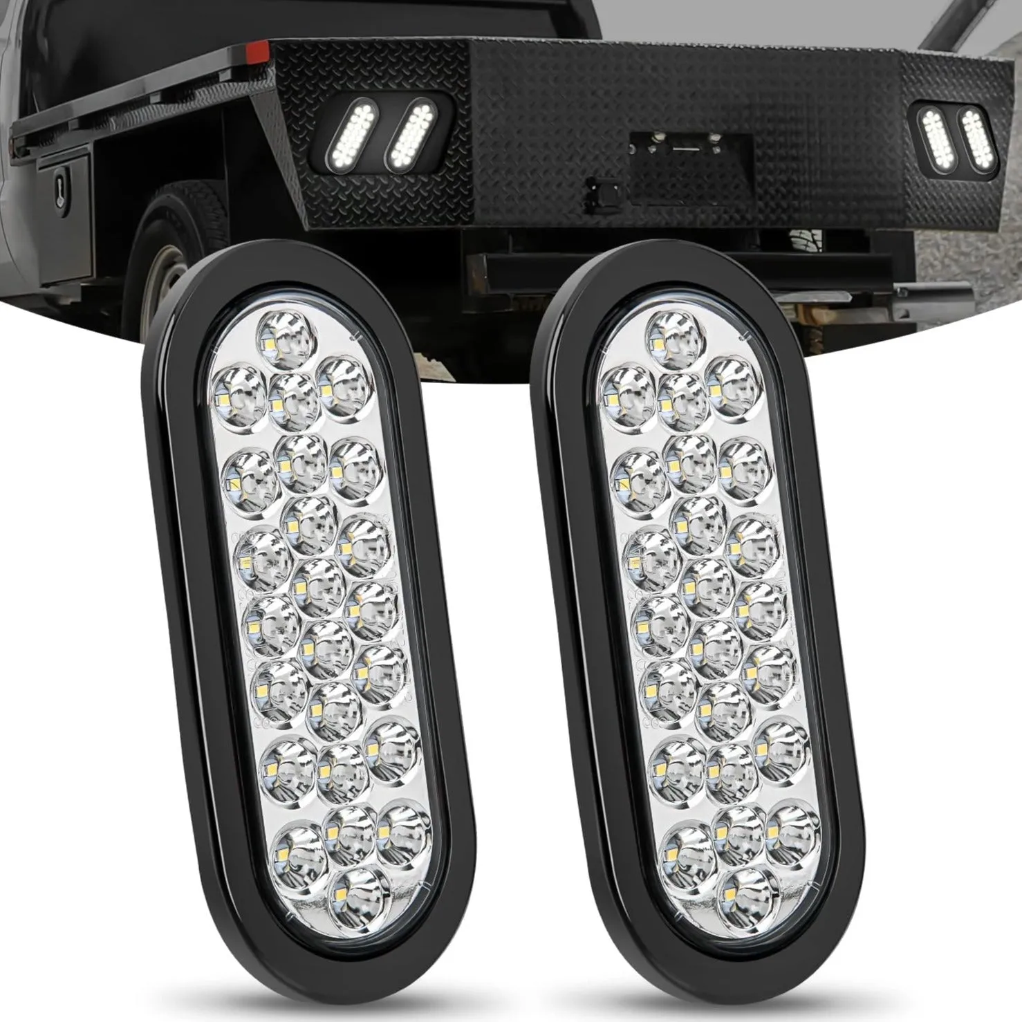 6 Inch Oval White 24Leds Trailer Tail Lights (Pair)