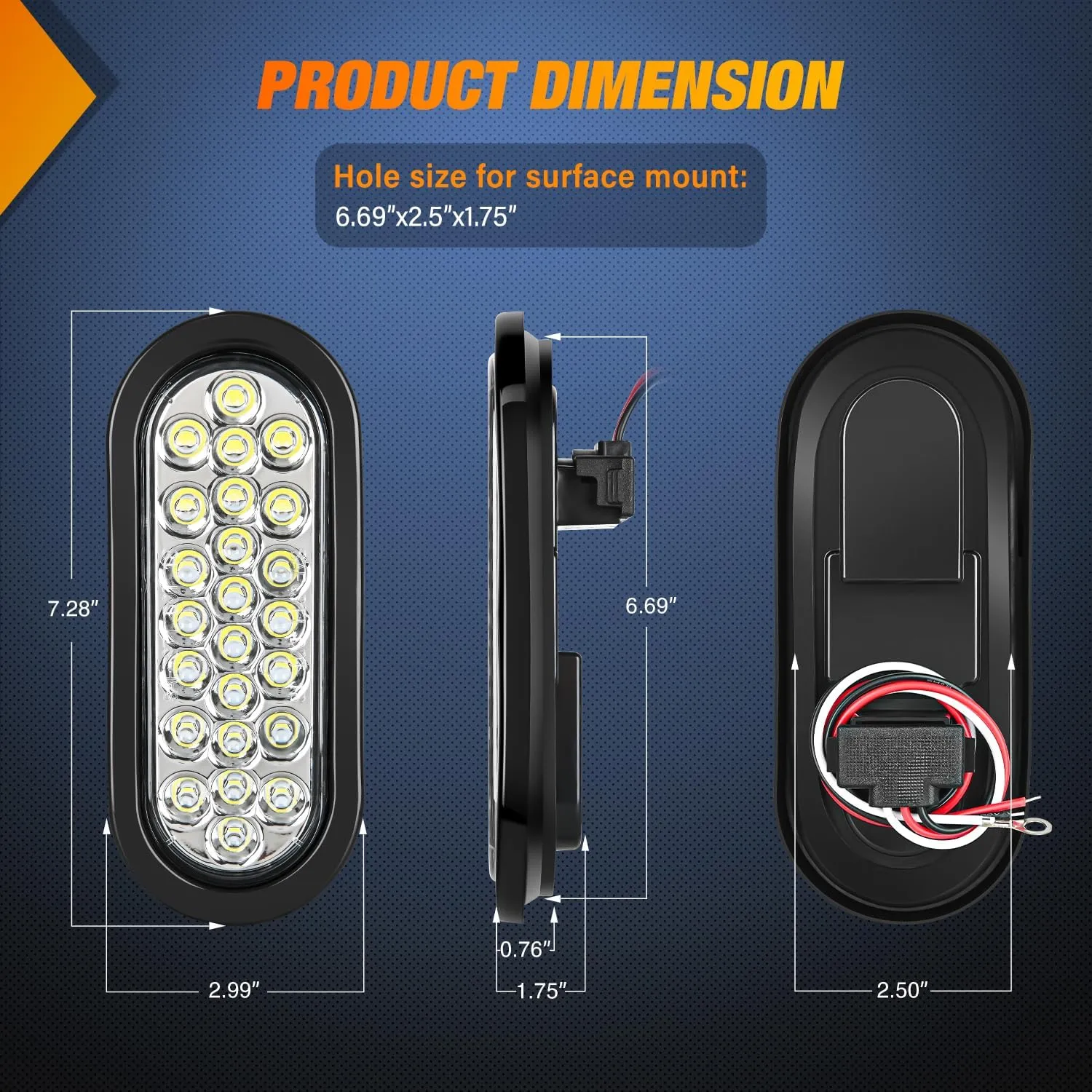 6 Inch Oval White 24Leds Trailer Tail Lights (Pair)