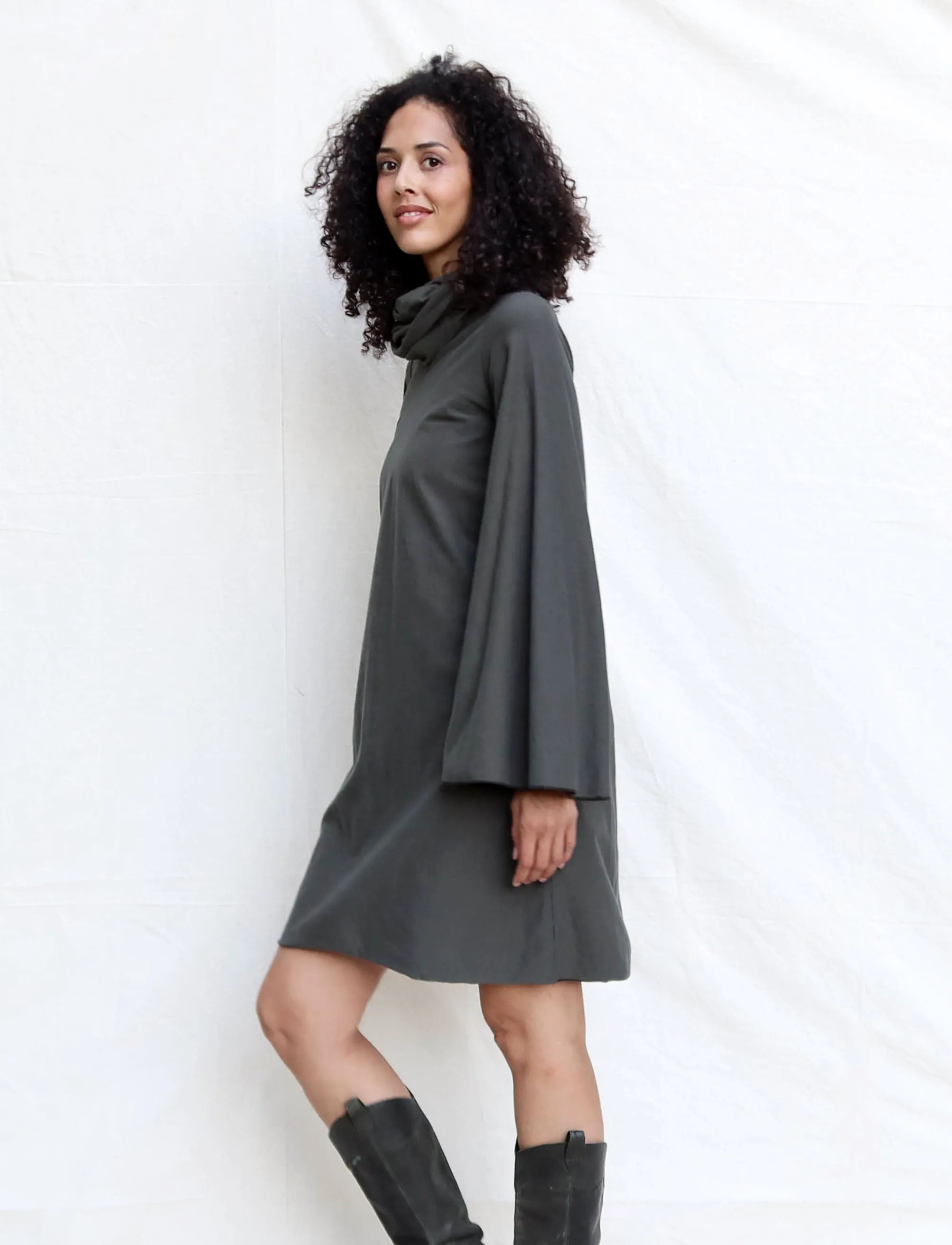 Bell Sleeve Chunky Cowl Ojai Short Dress