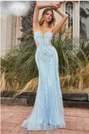 Blue Crystal Studded Lace Mermaid Gown