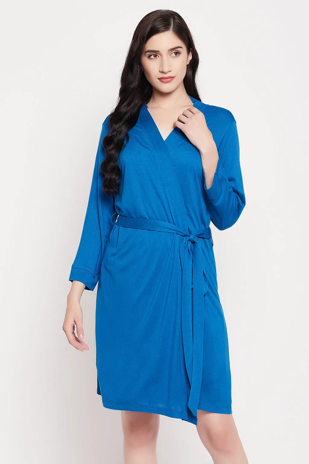 Blue Viscose Chic Basic Robe In Cobalt
