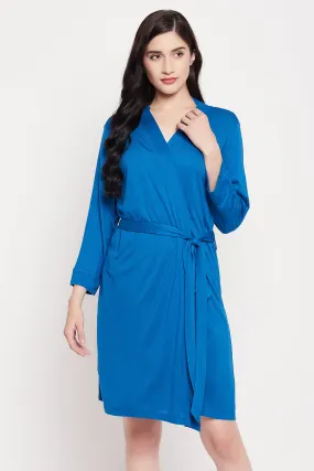 Blue Viscose Chic Basic Robe In Cobalt