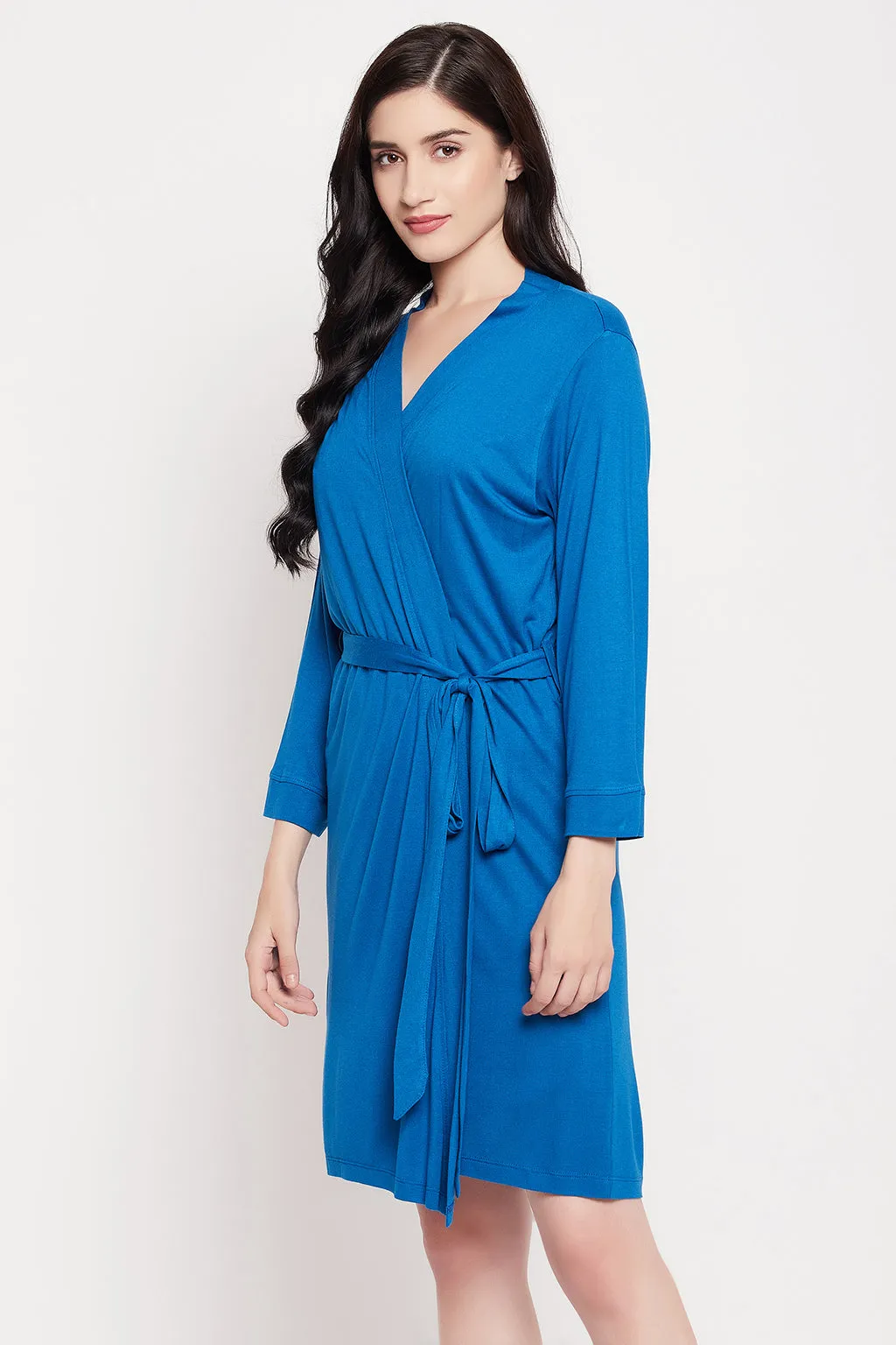 Blue Viscose Chic Basic Robe In Cobalt