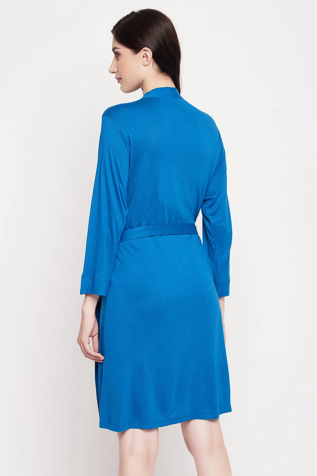 Blue Viscose Chic Basic Robe In Cobalt