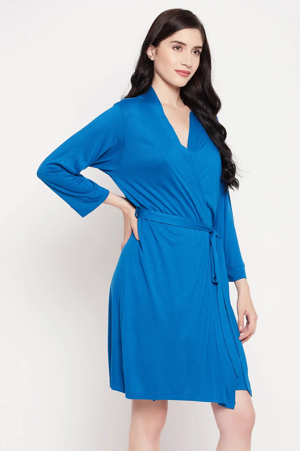 Blue Viscose Chic Basic Robe In Cobalt