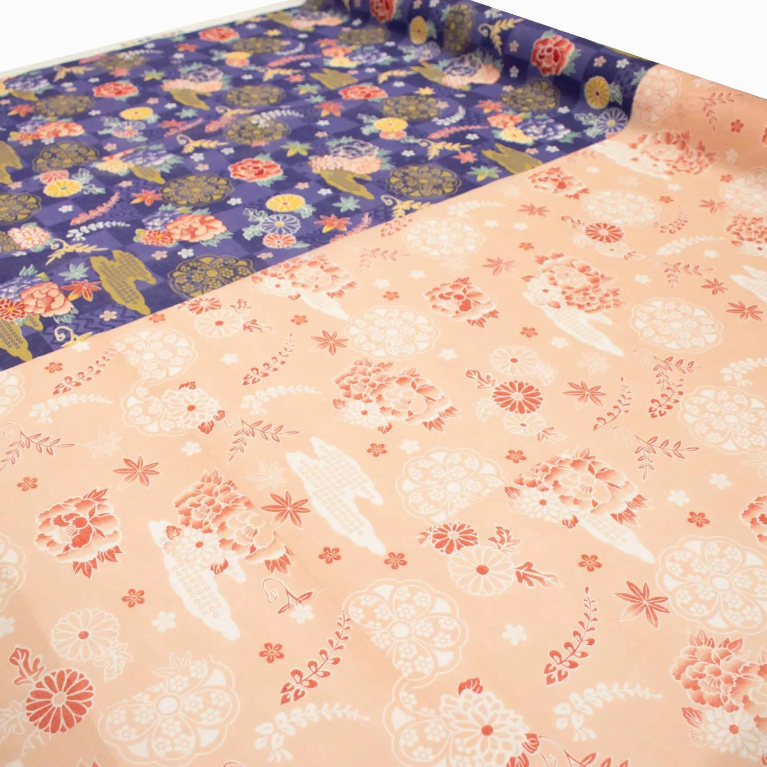 Border Printed Cotton Voile Design-4 Japanese Style Flowers on Purple Checks/Coral