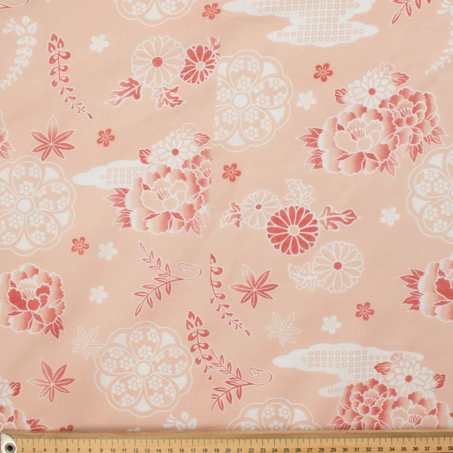 Border Printed Cotton Voile Design-4 Japanese Style Flowers on Purple Checks/Coral