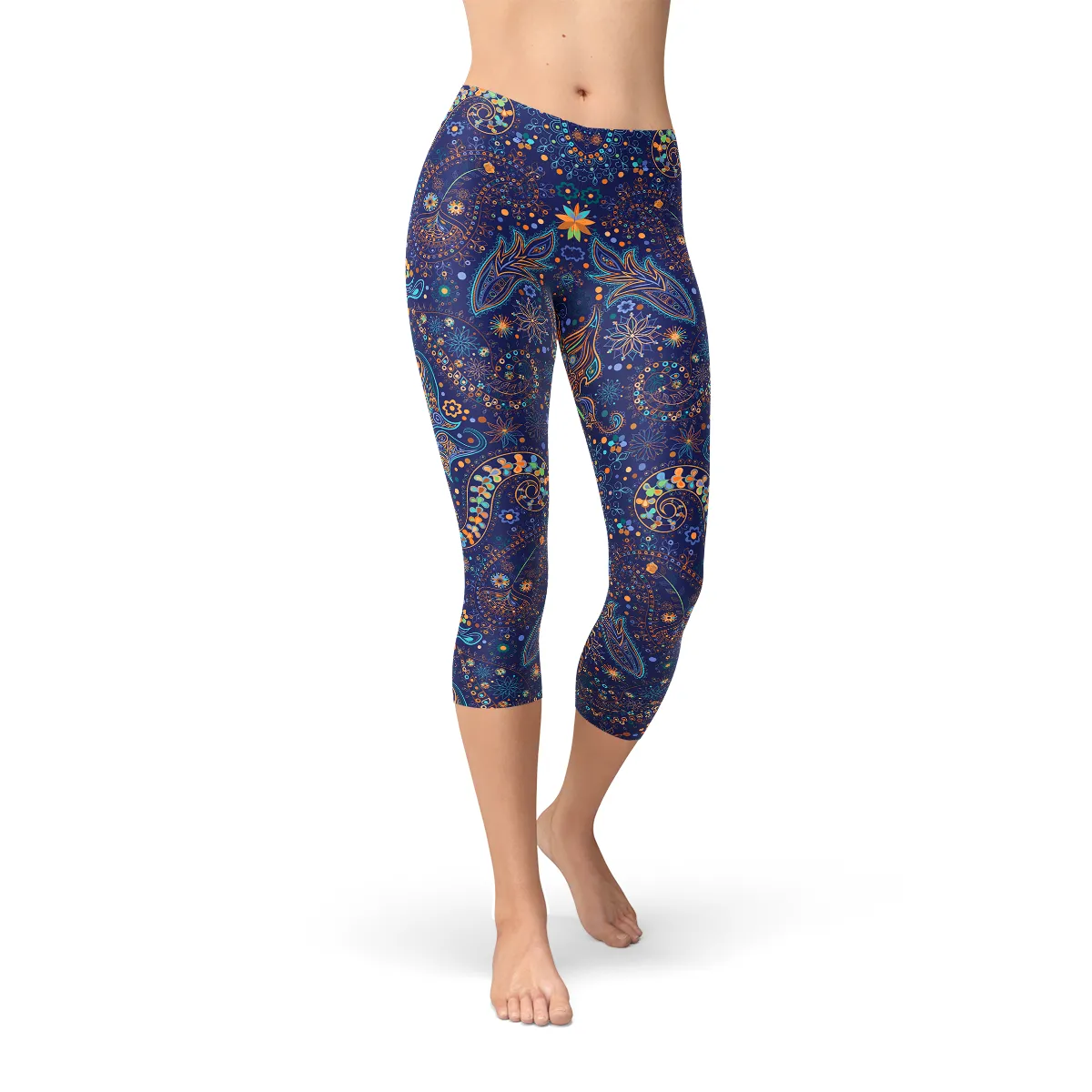 Butterfly Paisley Print Women's Active Capri Leggings for Ultimate Comfort