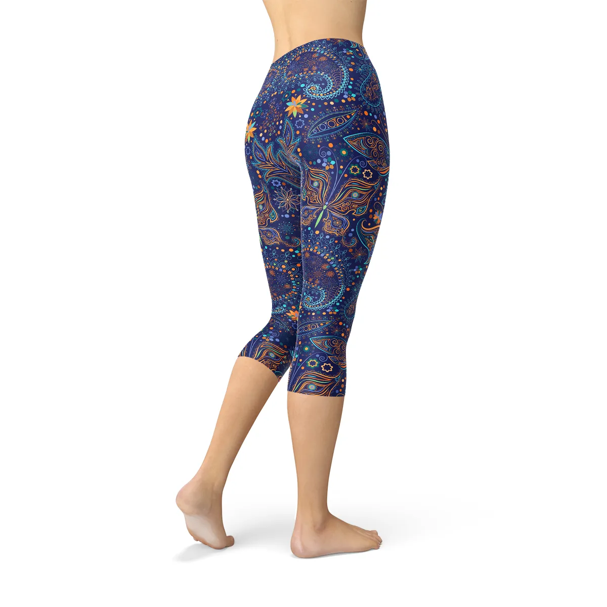 Butterfly Paisley Print Women's Active Capri Leggings for Ultimate Comfort