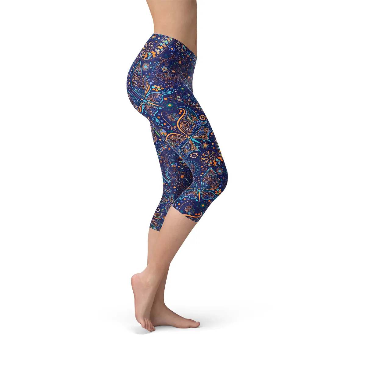 Butterfly Paisley Print Women's Active Capri Leggings for Ultimate Comfort