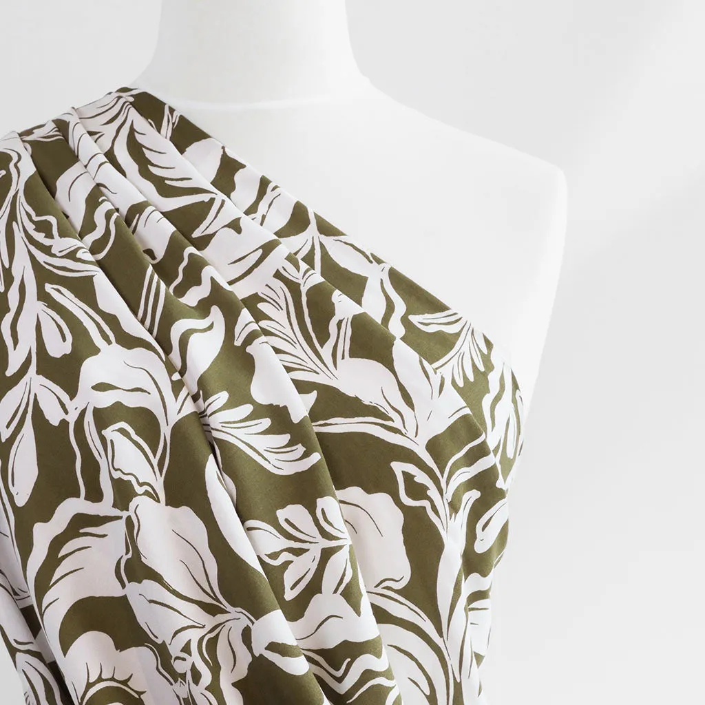 Capri - Dark Moss Green Foliage Viscose Woven Fabric