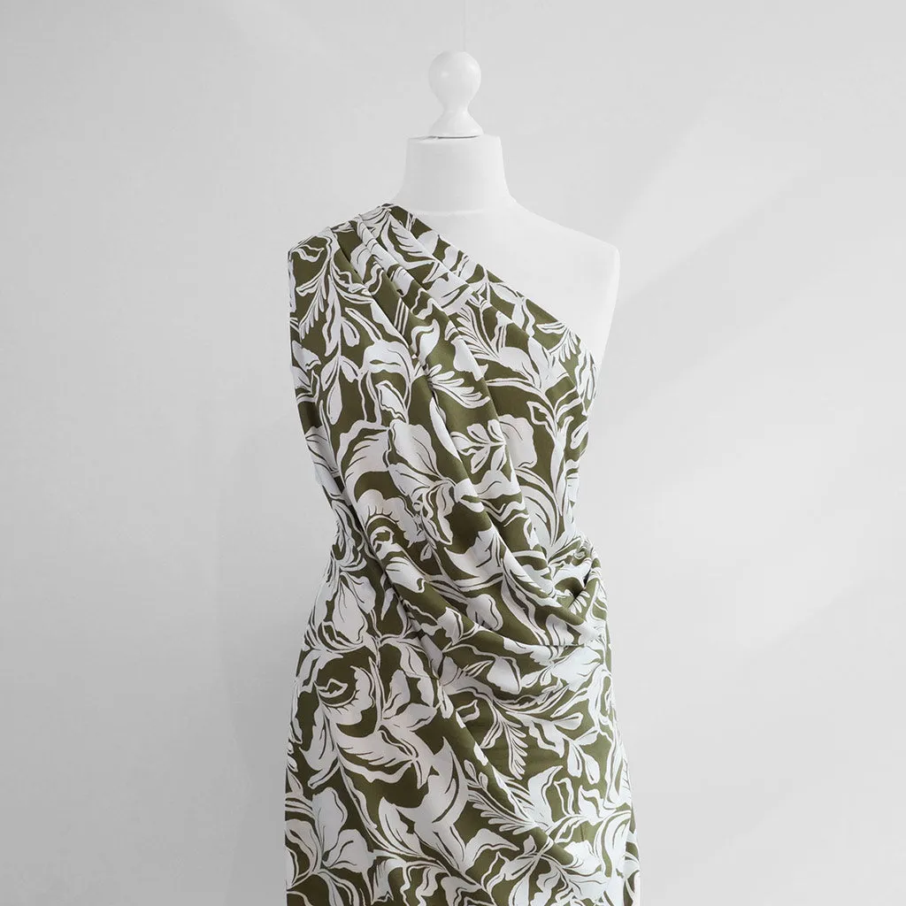 Capri - Dark Moss Green Foliage Viscose Woven Fabric