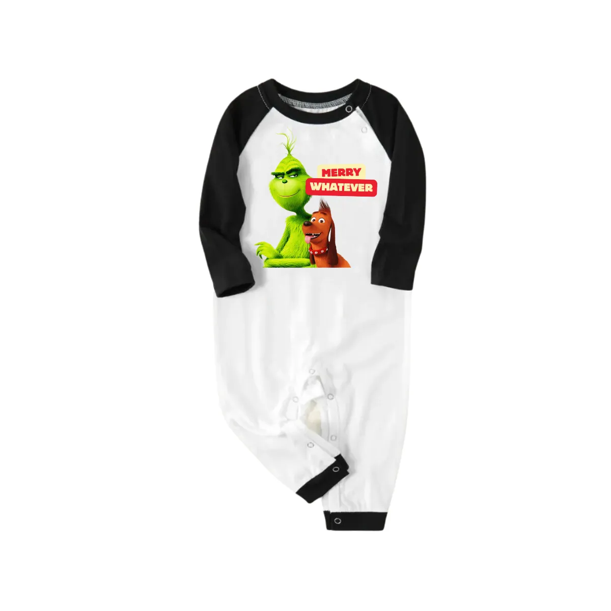 Cartoon Pattern and "Merry Whatever" Printed Green Plaid Christmas Family Matching Pajamas