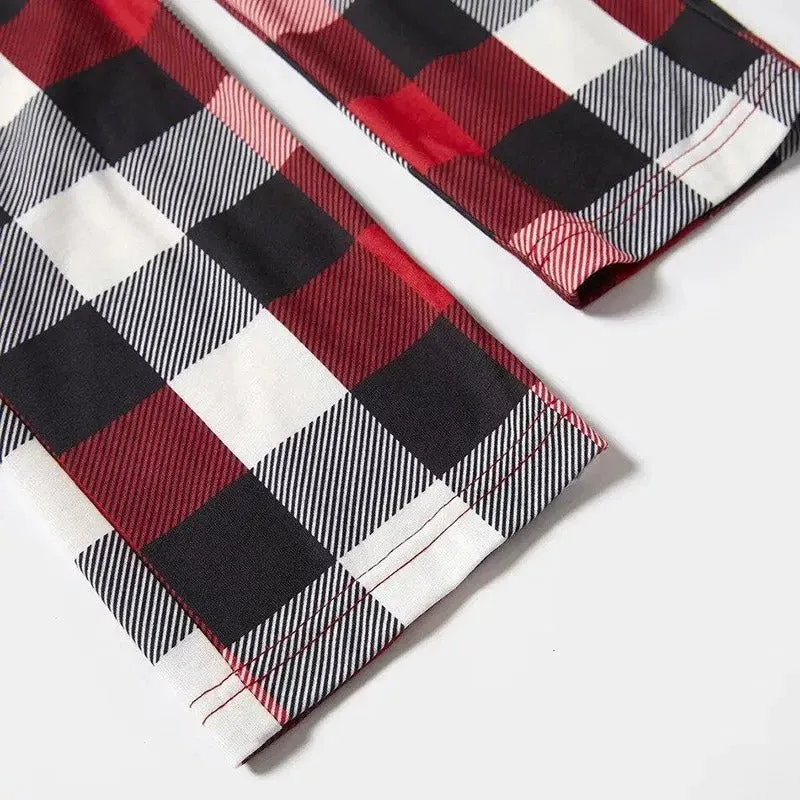 Christmas Matching Family Pajamas Letter Print Black White Plaids Pajamas Set 2023