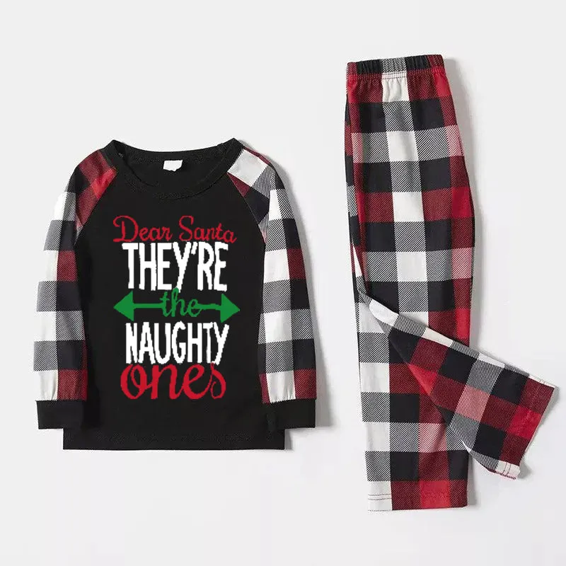 Christmas Matching Family Pajamas Letter Print Black White Plaids Pajamas Set 2023