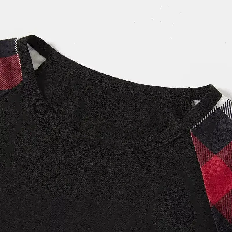 Christmas Matching Family Pajamas Letter Print Black White Plaids Pajamas Set 2023