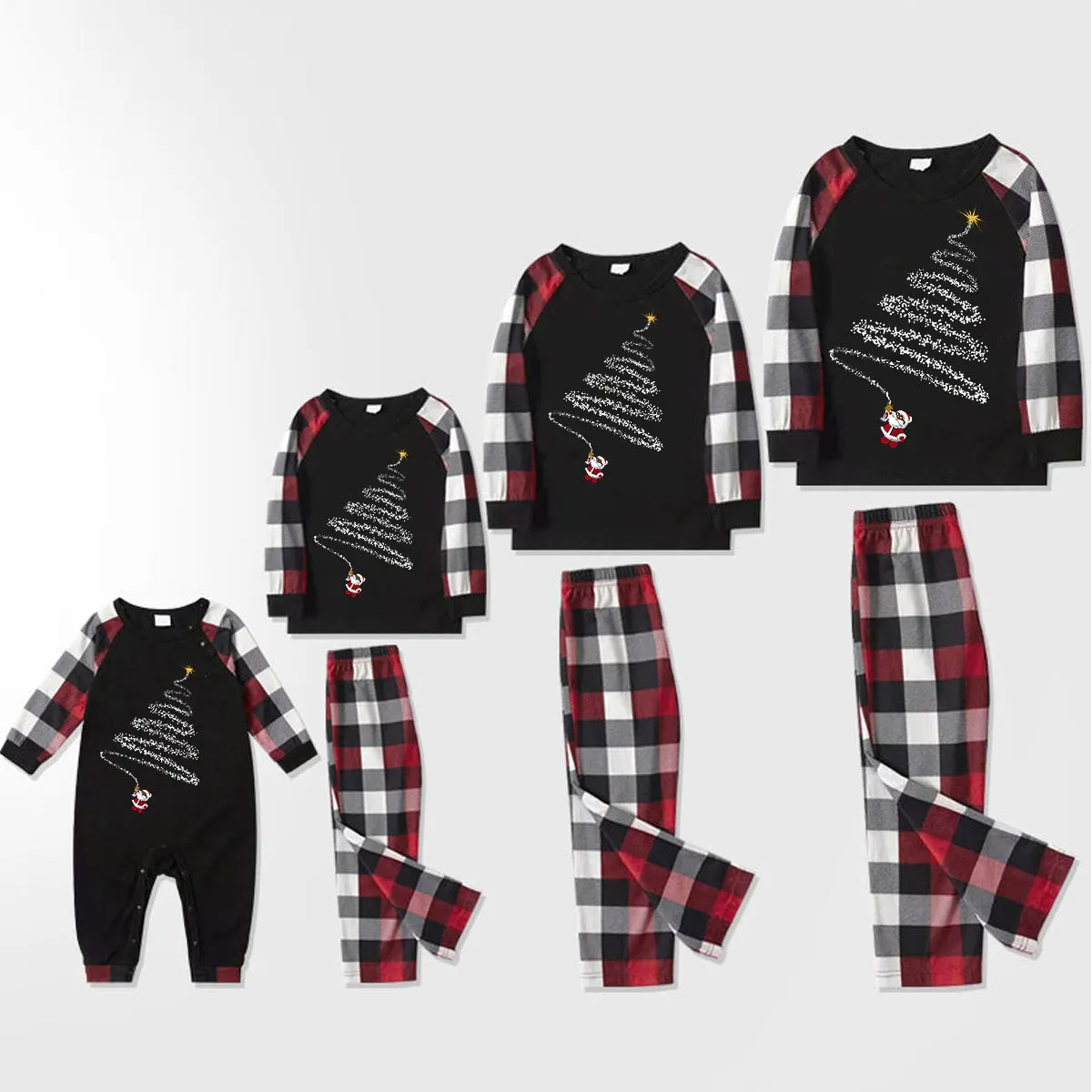 Christmas Matching Family Pajamas Letter Print Black White Plaids Pajamas Set 2023