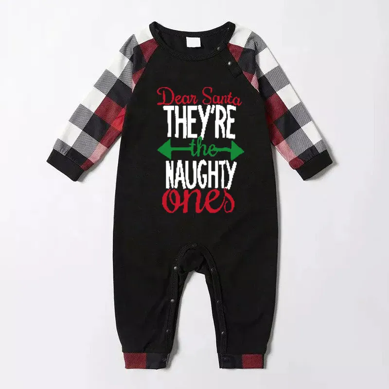 Christmas Matching Family Pajamas Letter Print Black White Plaids Pajamas Set 2023