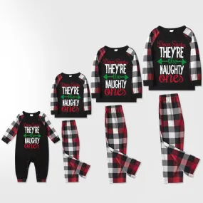Christmas Matching Family Pajamas Letter Print Black White Plaids Pajamas Set 2023
